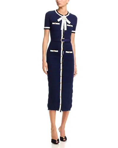 Self-portrait Navy Pointelle Knit Midi Dress In Blue