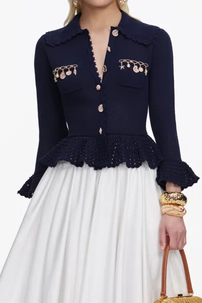 Self-portrait Navy Shell Embellished Cardigan