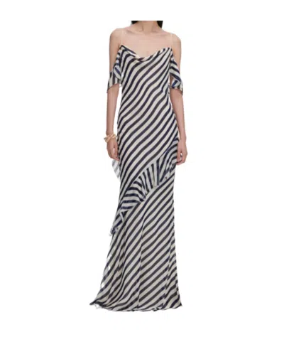Self-portrait Navy Stripe Georgette Maxi Dress In Multi