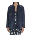 Self-portrait Navy Suede Oversized Jacket In Blue