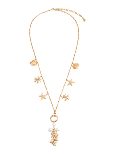 Self-portrait Necklace Gold Coral Charm With Coral Charm In Metallic For Women In Pink