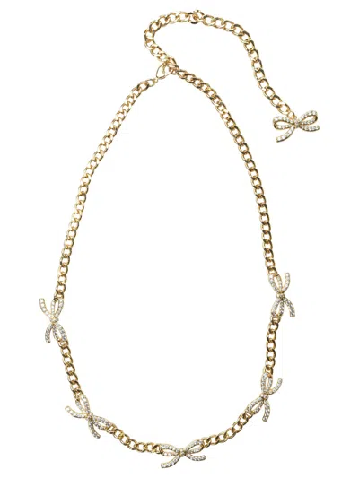 Self-portrait Necklace With Bows With Crystals In Neutral