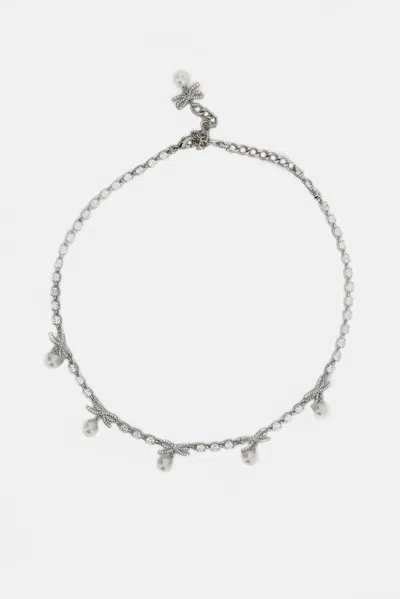 Self-portrait Necklace With Crystal Snowflake And Pearls In Silver