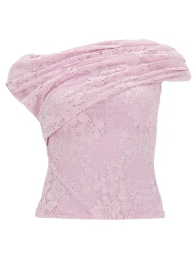 Self-portrait Neutrals Off-shoulder Sheer Floral Lace Top In Purple