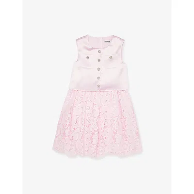 Self-portrait Kids' Decorative-button Satin And Lace Dress 3-12 In Pink