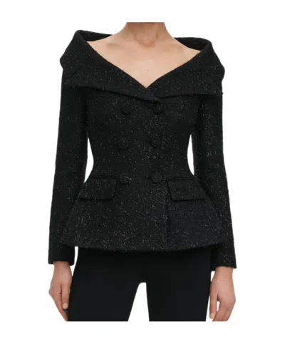 Self-portrait Off-shoulder Bouclé Jacket In Black