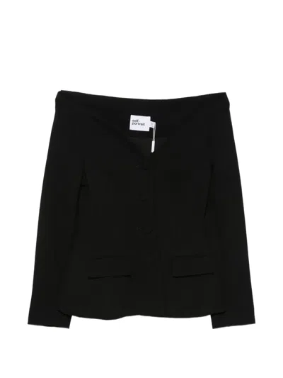 Self-portrait Off-shoulder Button-up Jacket In Black