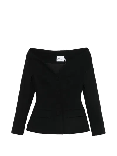 Self-portrait Off-shoulder Button-up Jacket In Black