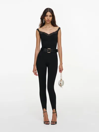 Self-portrait Off-shoulder Fitted Top With Low Back In Black