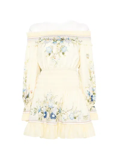 Self-portrait Off-shoulder Floral Mini Dress In Multi