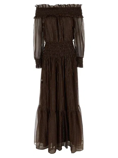 Self-portrait Silk Georgette Maxi Dress In Brown