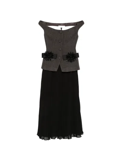 Self-portrait Off-shoulder Pleated Midi Dress In Black