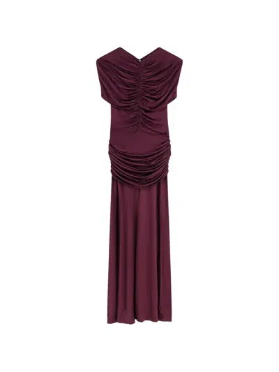 Self-portrait Womens Burgundy Caped-sleeve Gathered Jersey Maxi Dress In Multi