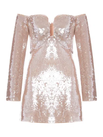 Self-portrait Off-shoulder Sequin Mini Dress In Neutral