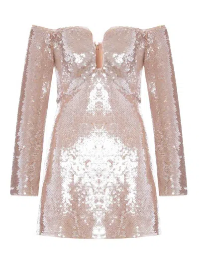 Self-portrait Off-shoulder Sequin Mini Dress In Brown