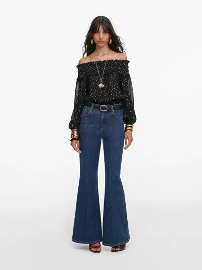 Self-portrait Off-the-shoulder Chiffon Top With Ruffles In Black