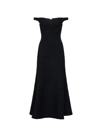 Self-portrait Off-the-shoulder Flared Maxi Dress In Black