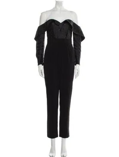 Pre-owned Self-portrait Off-the-shoulder Jumpsuit In Black