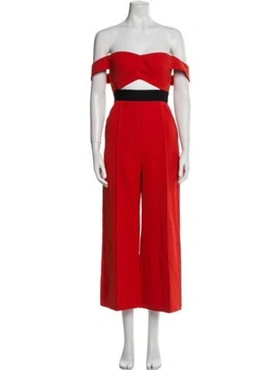 Pre-owned Self-portrait Off-the-shoulder Jumpsuit In Orange