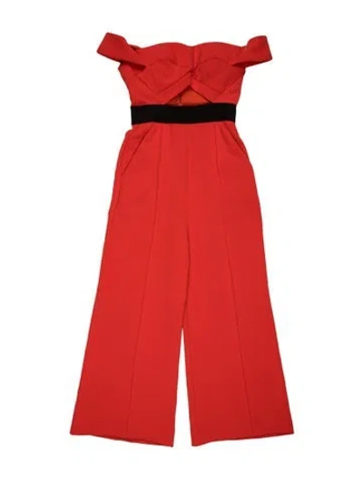 Pre-owned Self-portrait Off-the-shoulder Jumpsuit In Orange