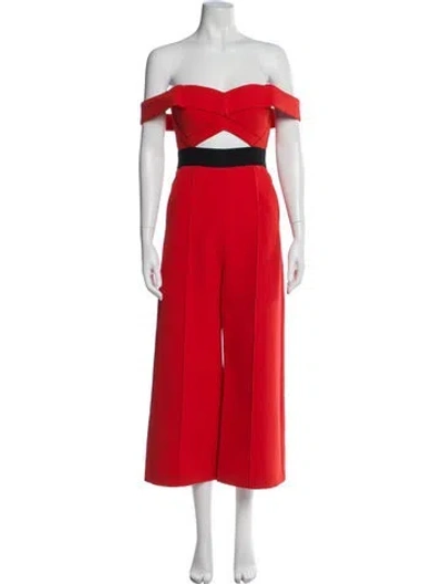 Pre-owned Self-portrait Off-the-shoulder Jumpsuit In Orange