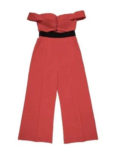 Pre-owned Self-portrait Off-the-shoulder Jumpsuit In Orange