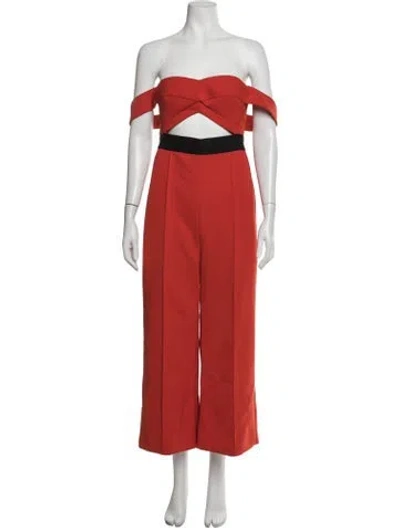 Pre-owned Self-portrait Off-the-shoulder Jumpsuit In Red