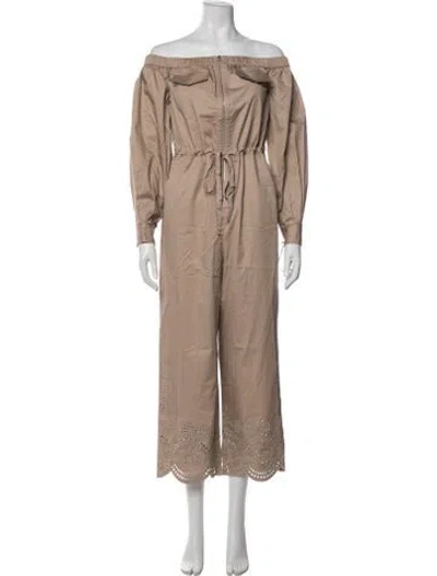 Pre-owned Self-portrait Off-the-shoulder Jumpsuit W/ Tags In Neutrals