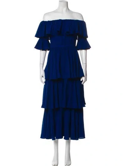 Pre-owned Self-portrait Off-the-shoulder Long Dress In Blue