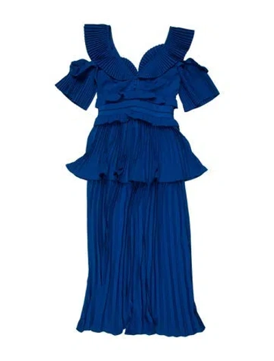 Pre-owned Self-portrait Off-the-shoulder Long Dress In Blue