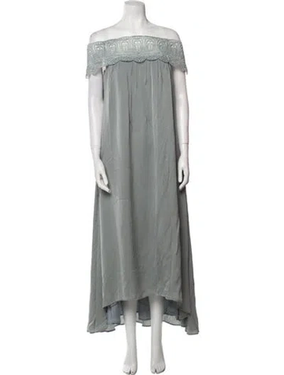 Pre-owned Self-portrait Off-the-shoulder Long Dress In Gray