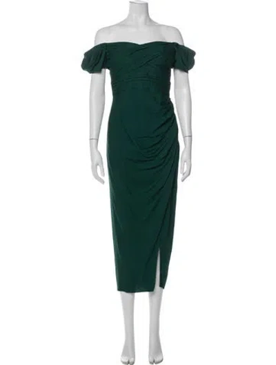 Pre-owned Self-portrait Off-the-shoulder Long Dress In Green