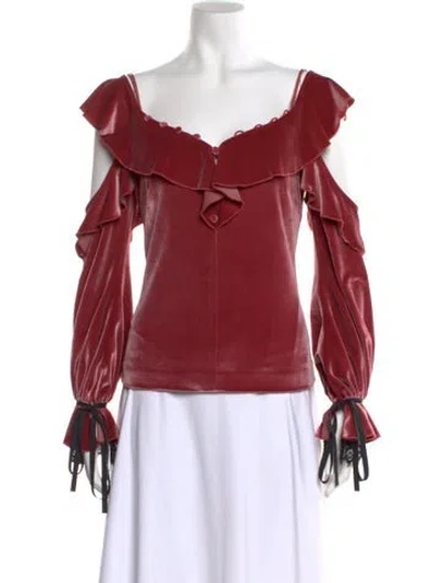Pre-owned Self-portrait Off-the-shoulder Long Sleeve Blouse In Pink