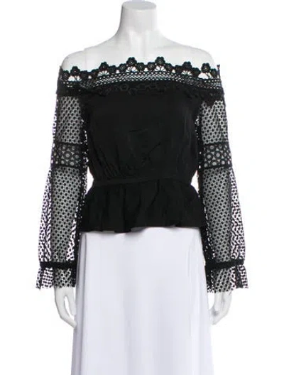 Pre-owned Self-portrait Off-the-shoulder Long Sleeve Crop Top In Black