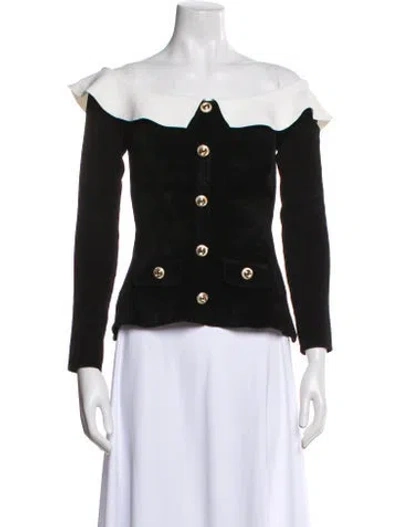 Pre-owned Self-portrait Off-the-shoulder Long Sleeve Top In Black