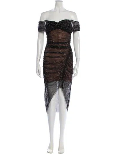 Pre-owned Self-portrait Off-the-shoulder Midi Length Dress In Black