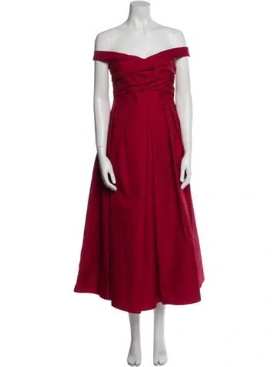 Pre-owned Self-portrait Off-the-shoulder Midi Length Dress In Red