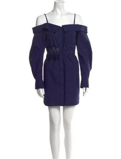 Pre-owned Self-portrait Off-the-shoulder Mini Dress In Blue
