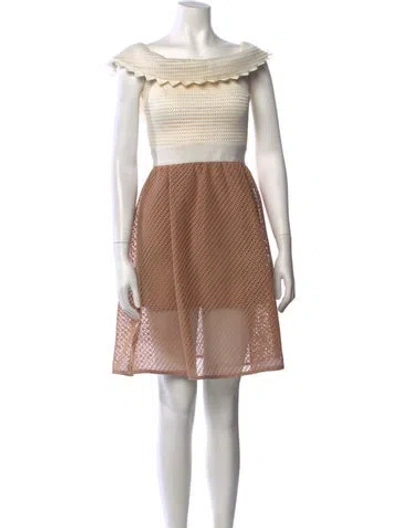 Pre-owned Self-portrait Off-the-shoulder Mini Dress In Neutrals