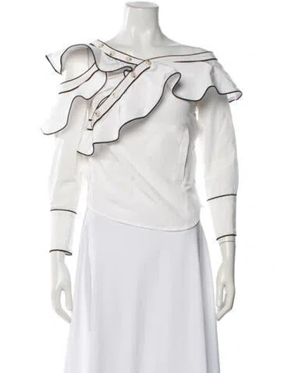 Pre-owned Self-portrait Off-the-shoulder Three-quarter Sleeve Blouse In White