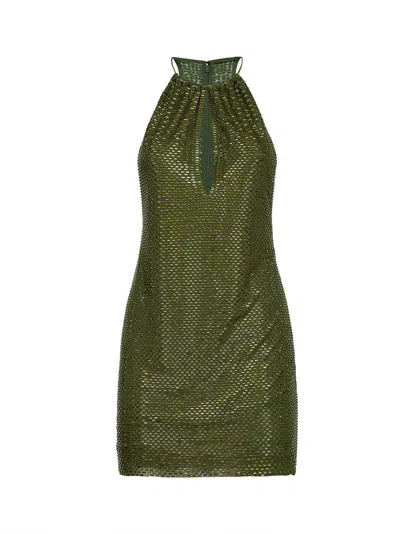 Self-portrait Olive Rhinestone Mini Dress In Green