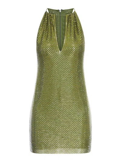 Self-portrait Olive Rhinestone Mini Dress In Green