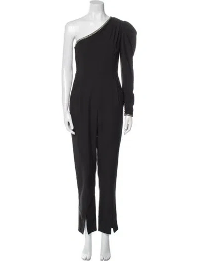 Pre-owned Self-portrait One-shoulder Jumpsuit In Black