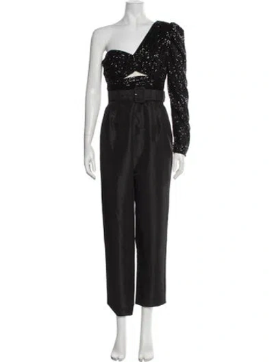 Pre-owned Self-portrait One-shoulder Jumpsuit In Black