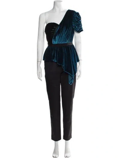 Pre-owned Self-portrait One-shoulder Jumpsuit In Black