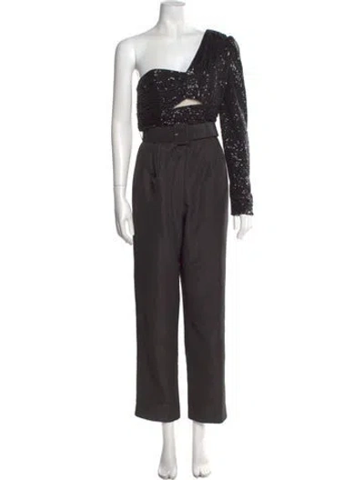 Pre-owned Self-portrait One-shoulder Jumpsuit In Gray