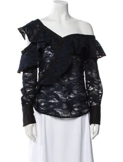 Pre-owned Self-portrait One-shoulder Long Sleeve Blouse In Blue