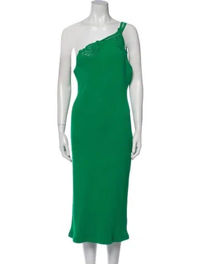 Pre-owned Self-portrait One-shoulder Midi Length Dress In Green