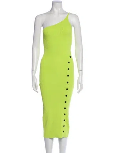 Pre-owned Self-portrait One-shoulder Midi Length Dress In Green