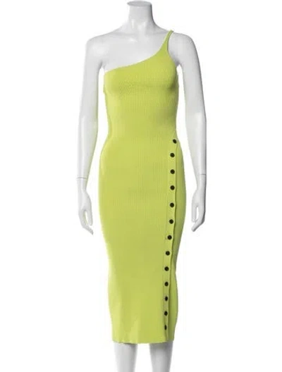 Pre-owned Self-portrait One-shoulder Midi Length Dress In Green